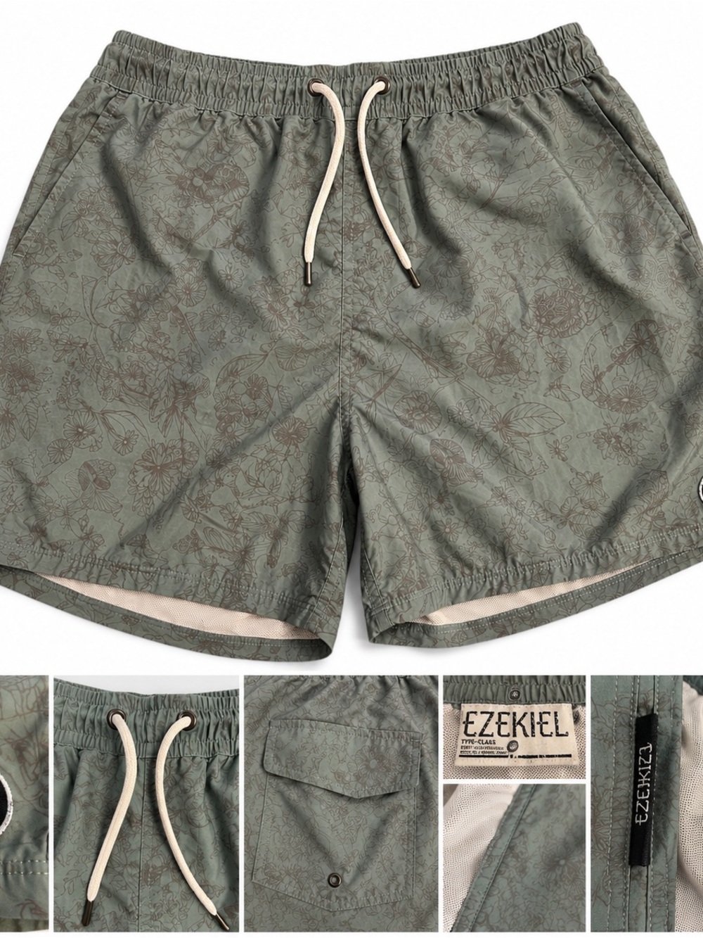 Ezekiel Floral Swim Trunks Board Shorts Green Size 36 Surf Beach Vacation